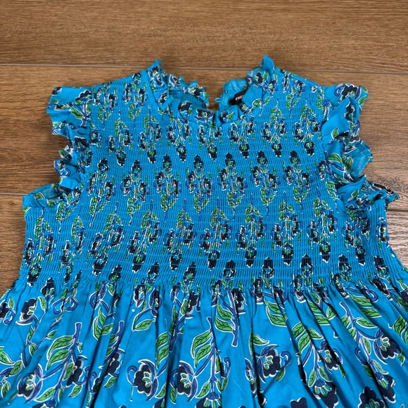 French Connection Girls Cotton Smocked Teal Floral Dress Size 10-12 - Picture 3 of 11